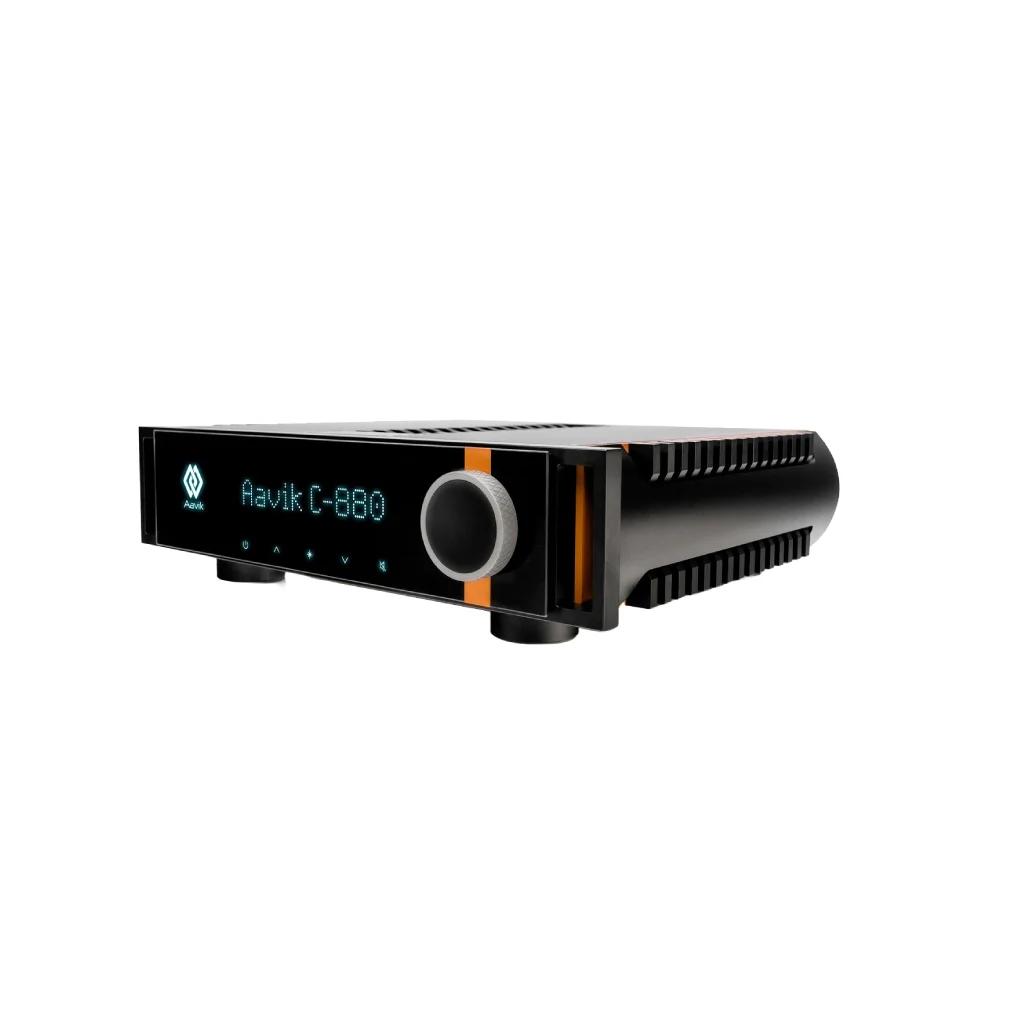Aavik C-880 high-end amplifier showcased in a luxury home, Dubai smart home automation.