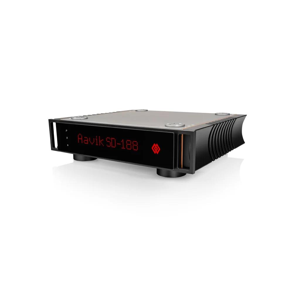 Aavik SD-188 luxury smart home speaker in modern Dubai living room setting.